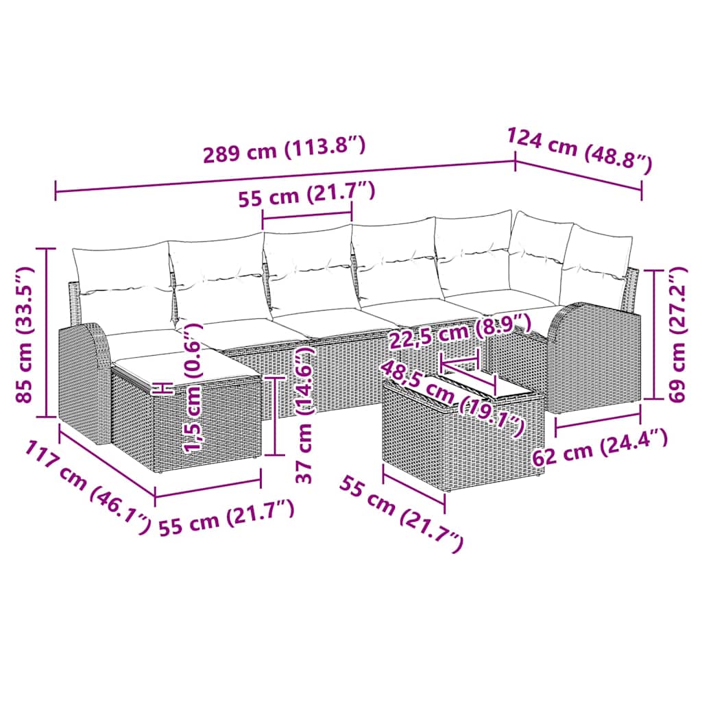 Garden Sofa Set with Cushion 8 pcs Black Poly rattan
