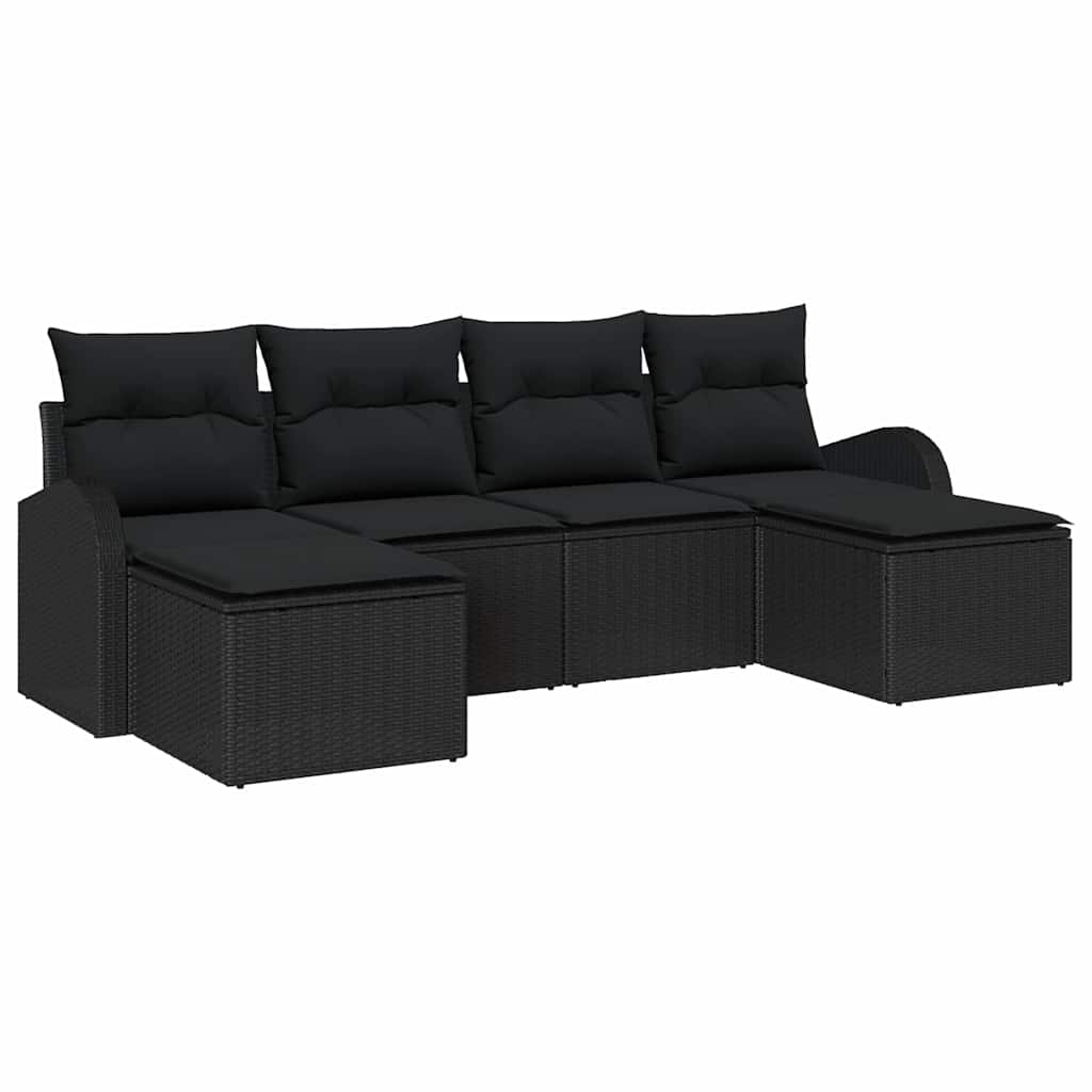 Garden Sofa Set with Cushion 6 pcs Black Poly Rattan