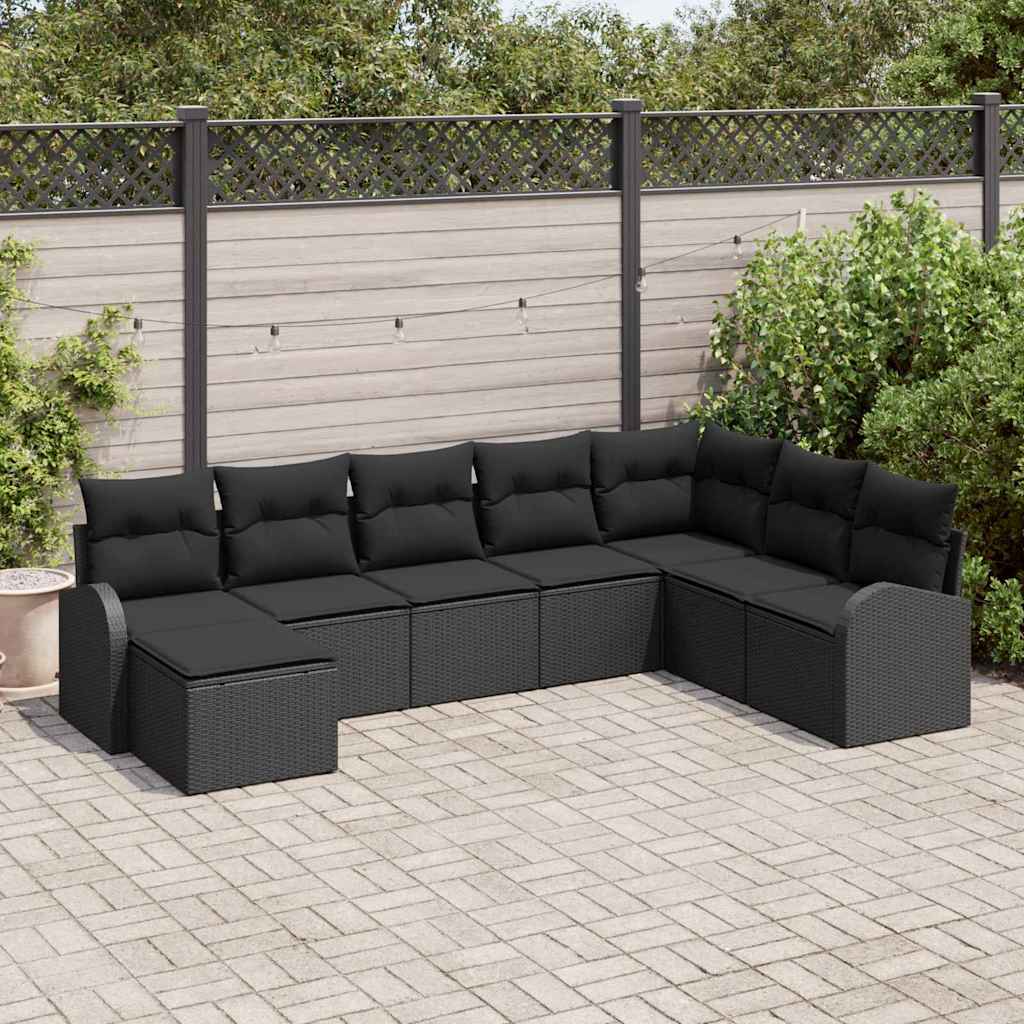 Garden Sofa Set with Cushion 8 pcs Black Poly Rattan