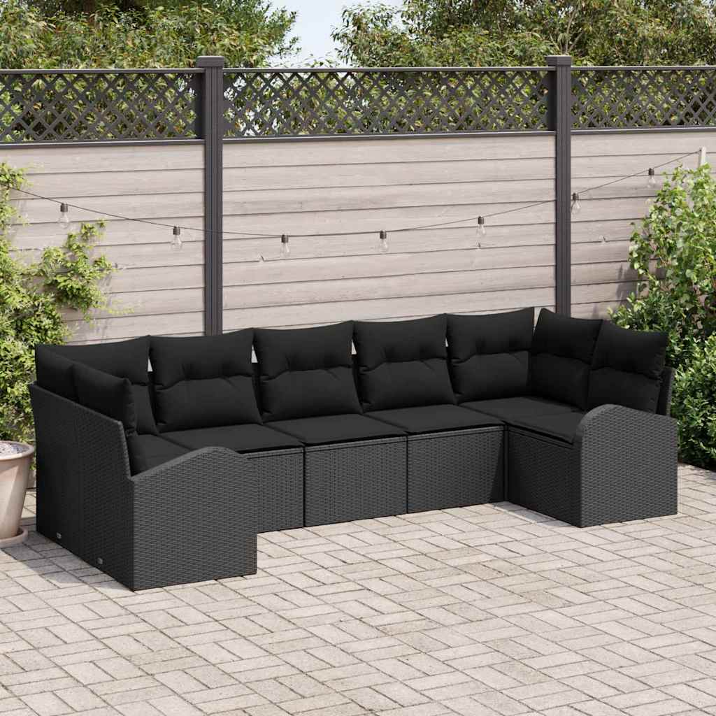 Garden Sofa Set with Cushion 7 pcs Black Poly Rattan