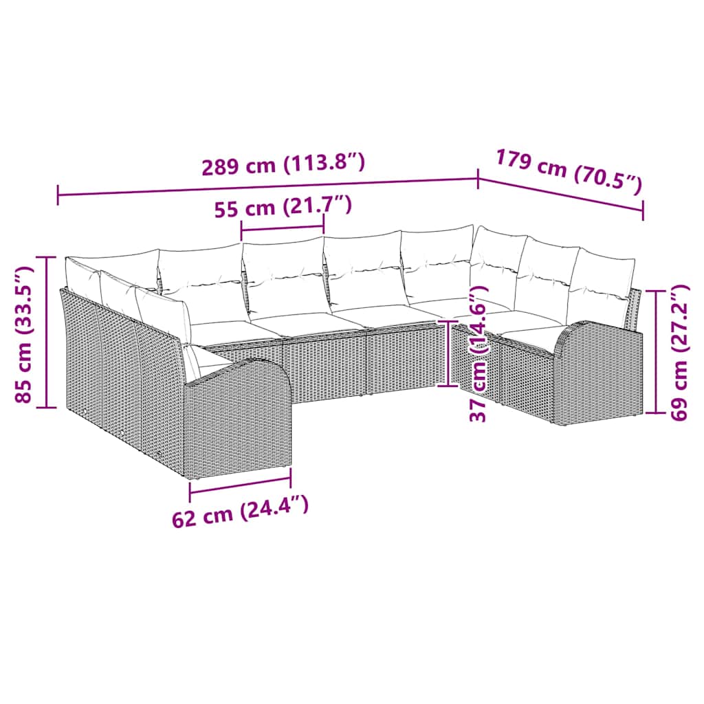 Sofa Set with Cushion 9 pcs Black Poly Rattan