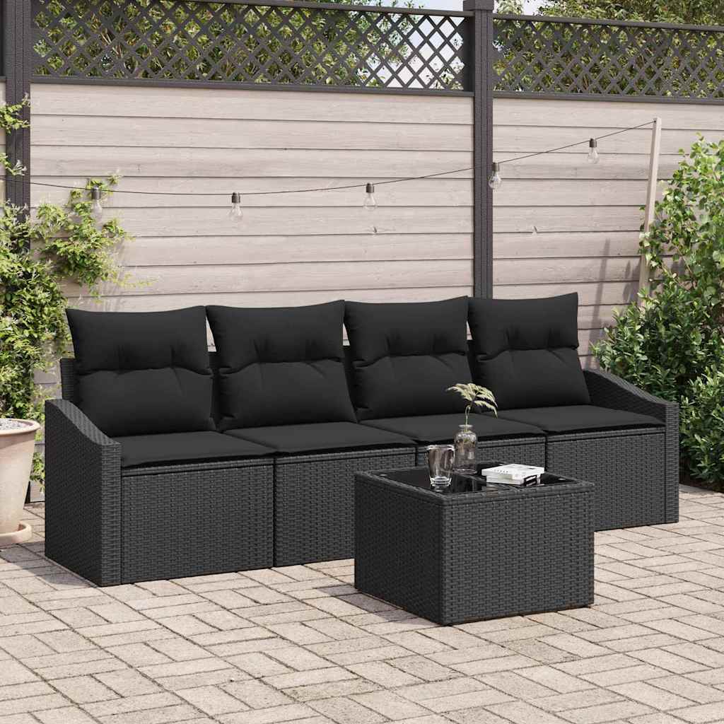 Sofa Set with Cushion Manual 5 pcs Black Poly Rattan
