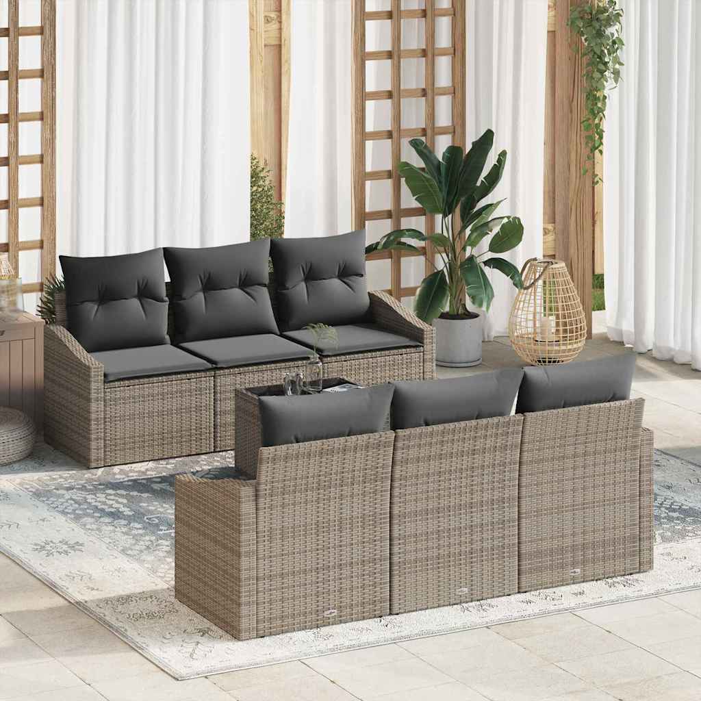 Sofa Set with Cushion with Pillow 7 pcs Grey Poly Rattan