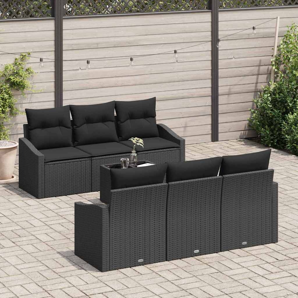 Sofa Set with Cushion Manual 7 pcs Black Poly Rattan