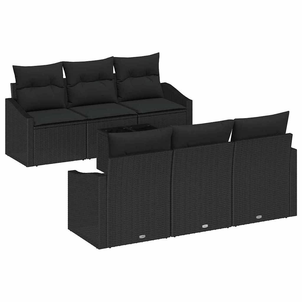 Sofa Set with Cushion Manual 7 pcs Black Poly Rattan