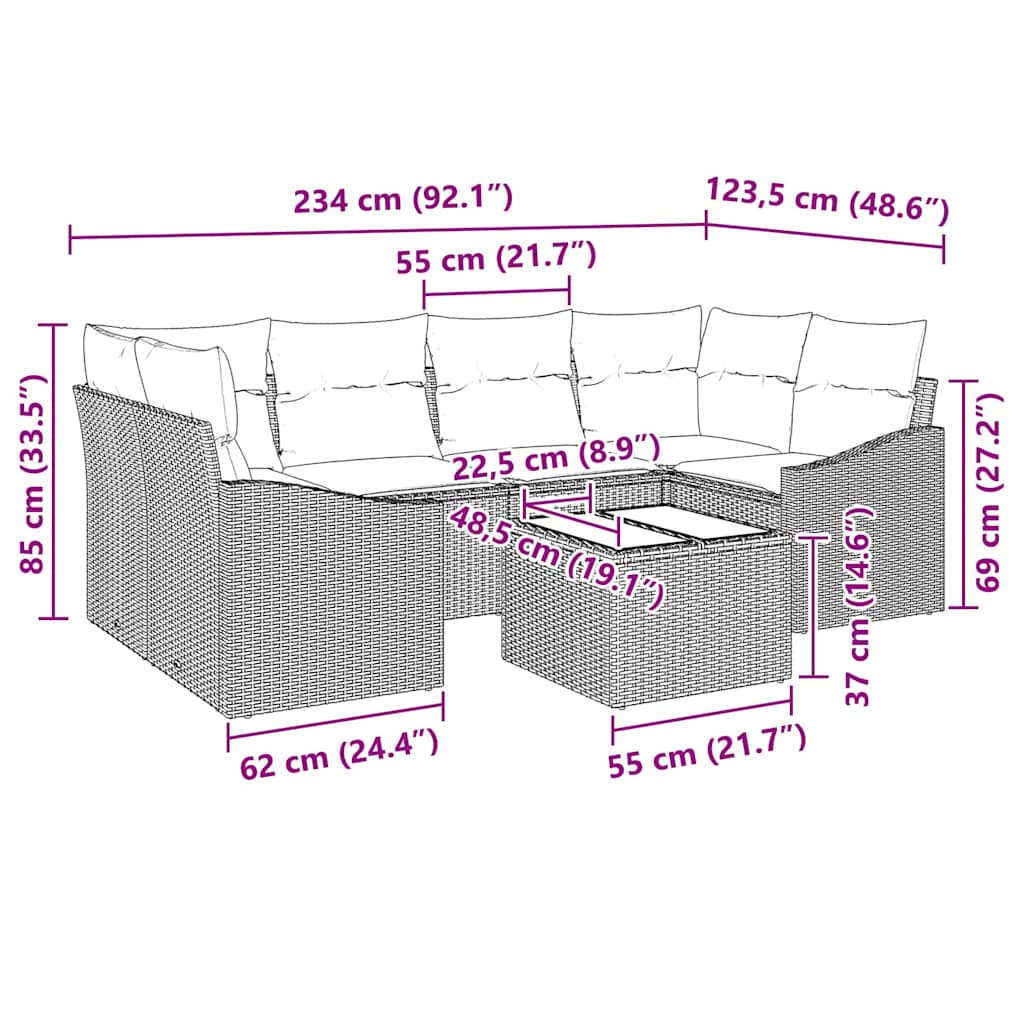 Sofa Set with Cushion with Pillow 7 pcs Grey Poly Rattan