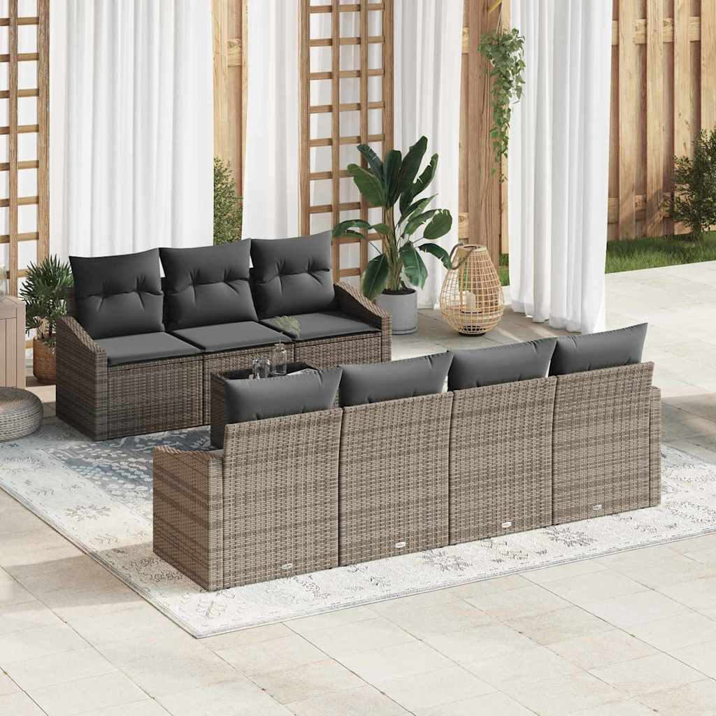 Sofa Set with Cushion with Pillow 8 pcs Grey Poly Rattan