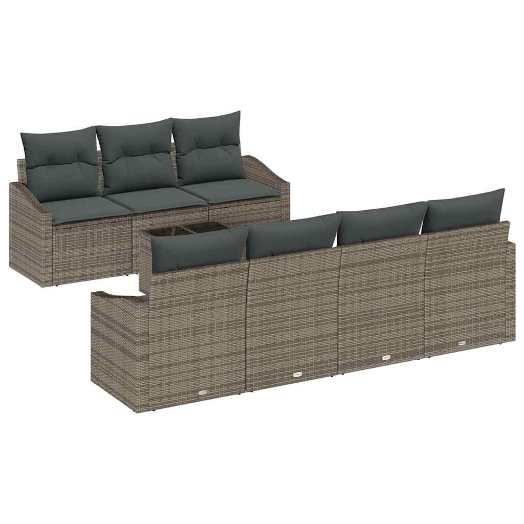 Sofa Set with Cushion with Pillow 8 pcs Grey Poly Rattan