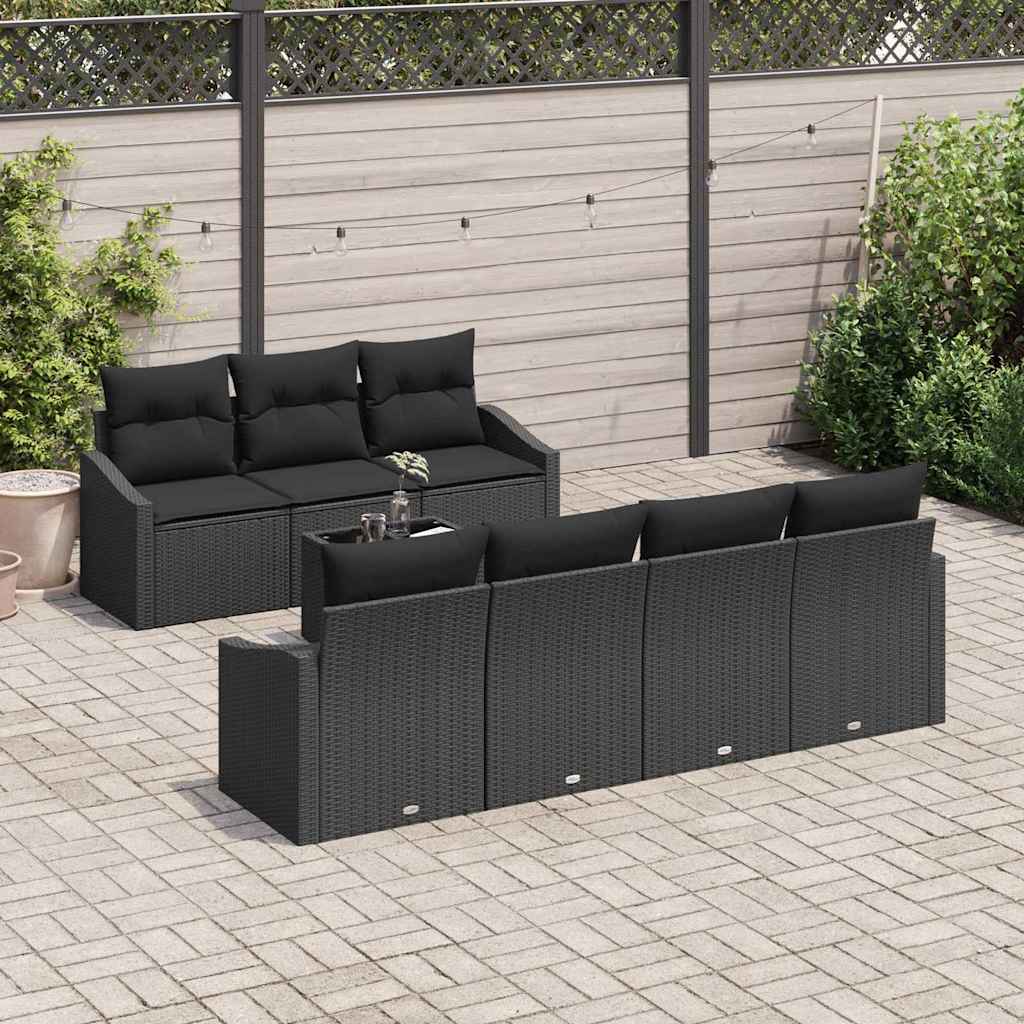 Sofa Set with Cushion with Pillow 8 pcs Black Poly Rattan