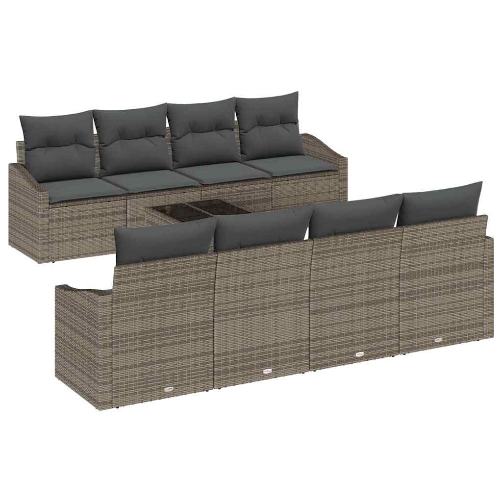Sofa Set with Cushion Manual with Pillow 9 pcs Grey Poly Rattan