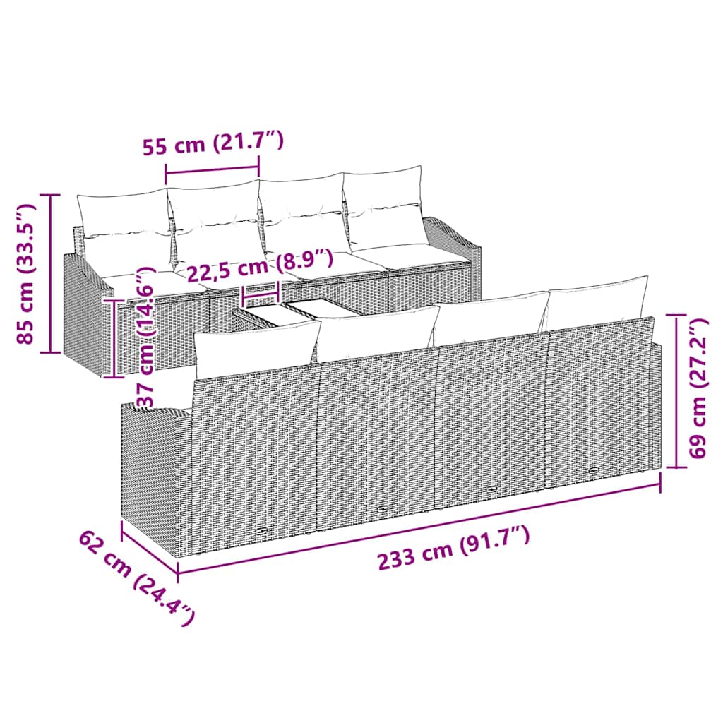 Sofa Set with Cushion Manual 9 pcs Black Poly Rattan