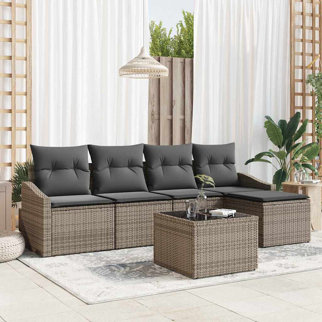 Sofa Set with Cushion 6 pcs Grey Poly Rattan