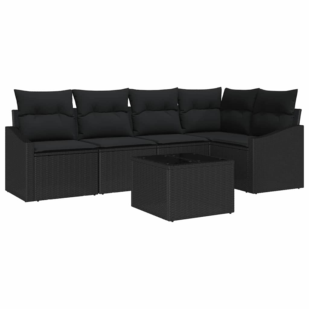 Sofa Set with Cushion 6 pcs Black Poly Rattan