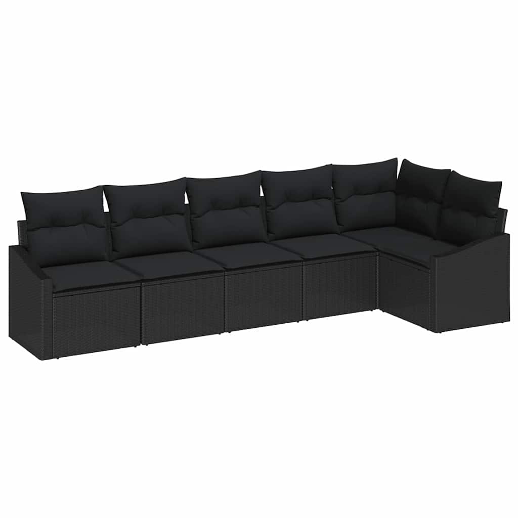 Sofa Set with Cushion 6 pcs Black Poly Rattan