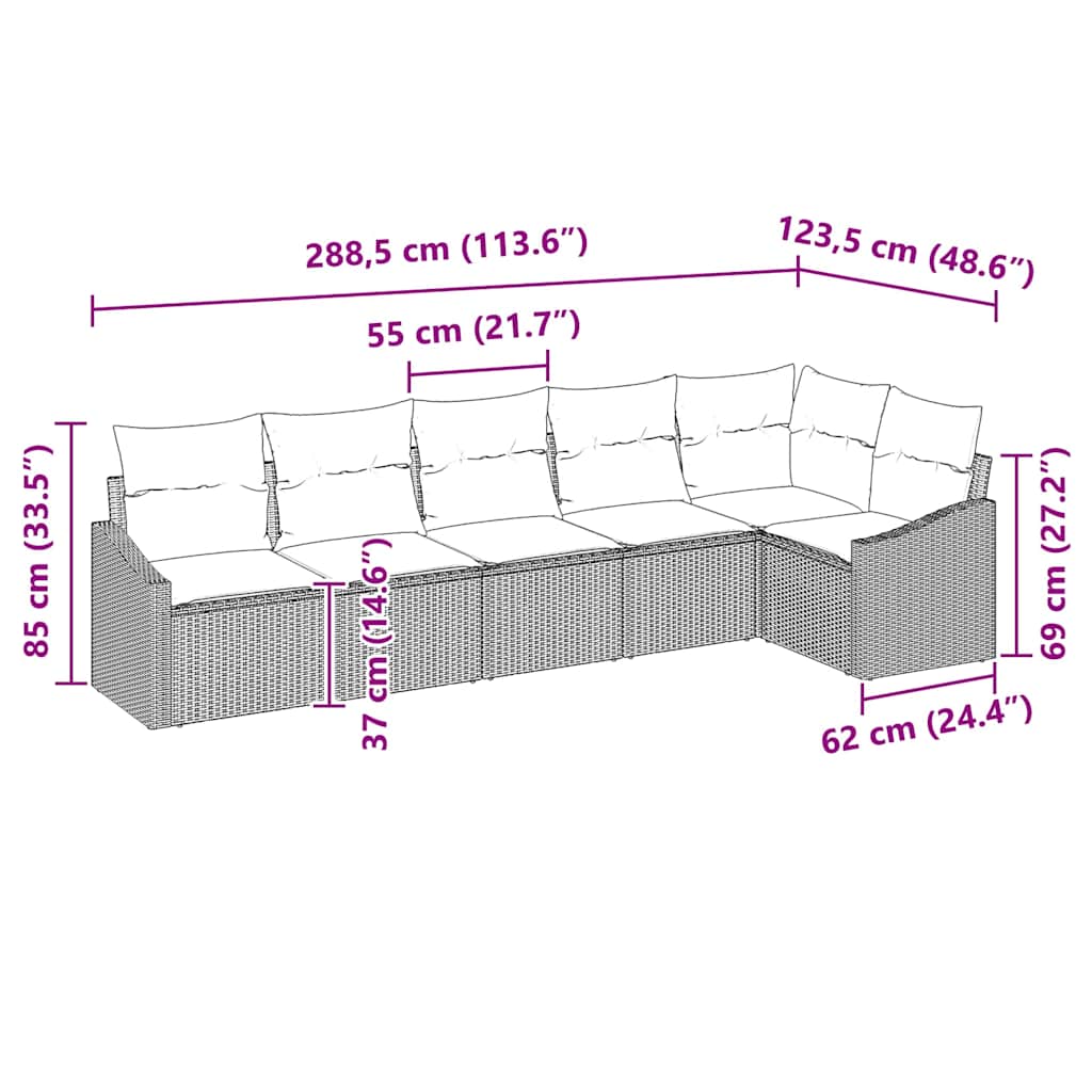 Sofa Set with Cushion 6 pcs Black Poly Rattan