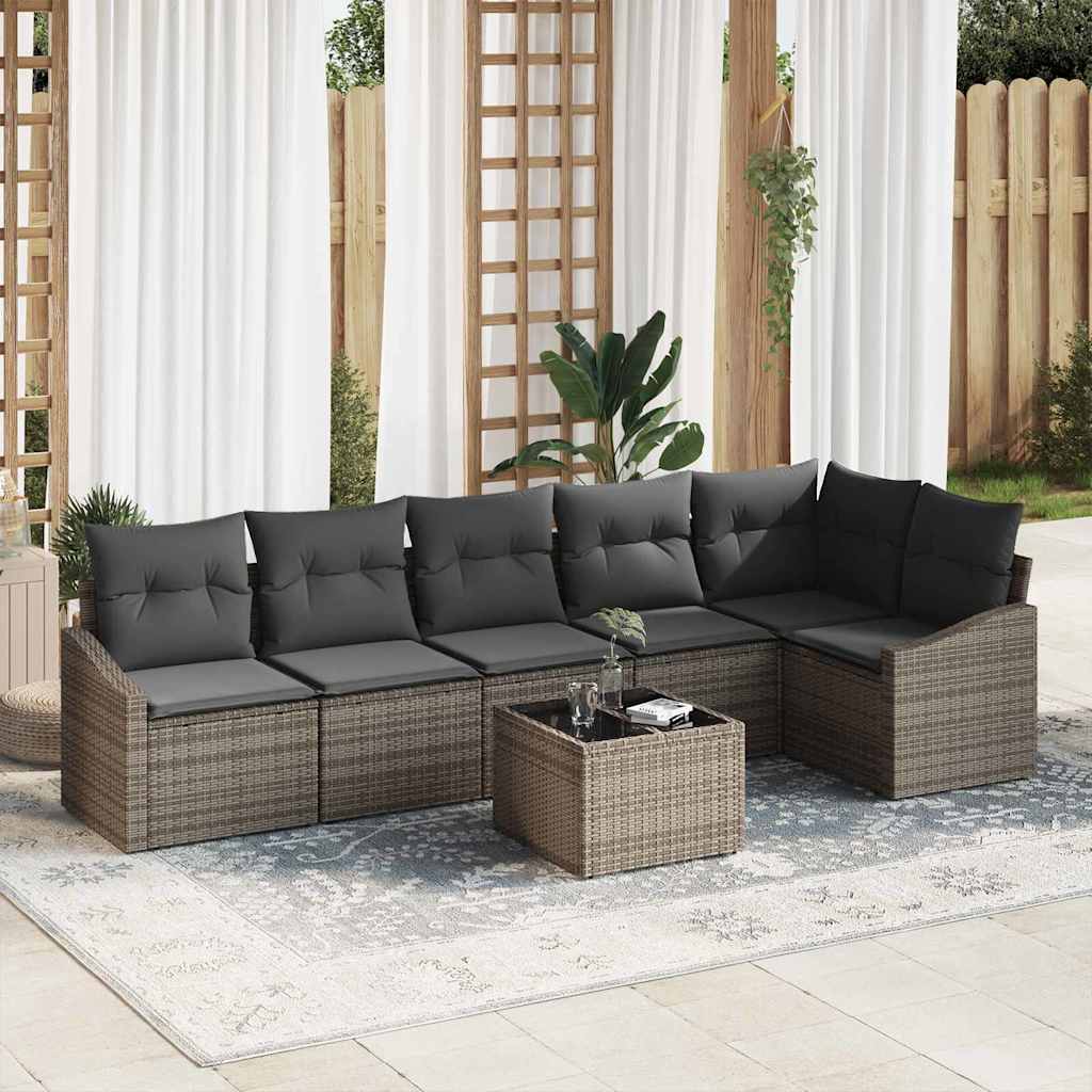 Sofa Set with Cushion 7 pcs Grey Poly Rattan