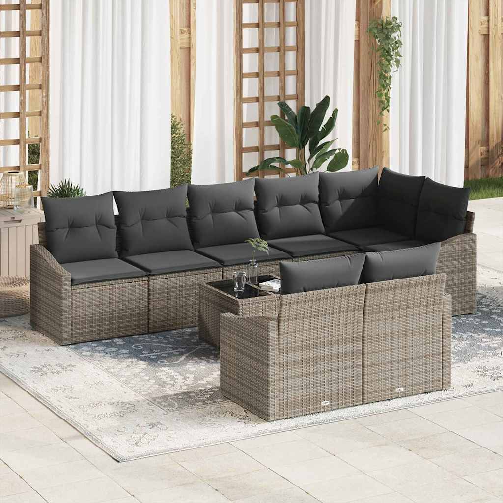 Sofa Set with Cushion 9 pcs Grey Poly Rattan