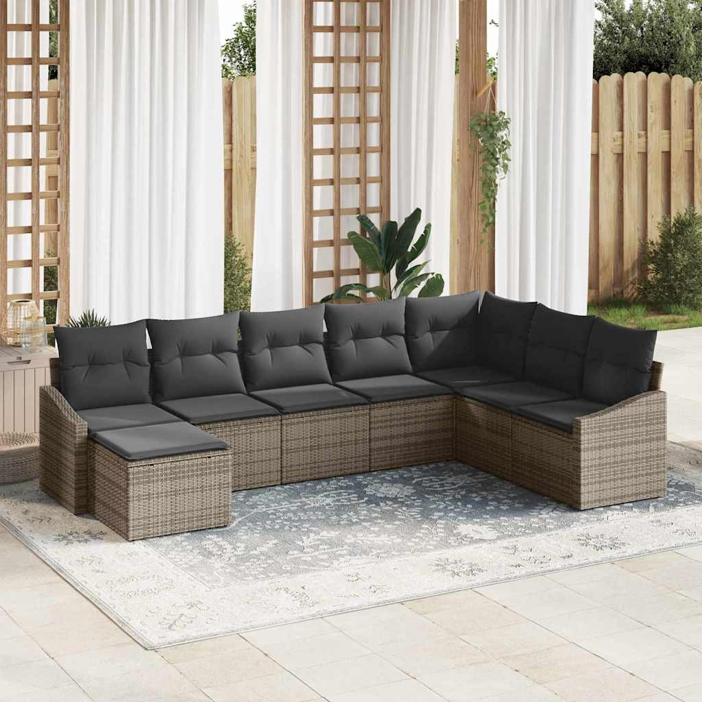 Sofa Set with Cushion 8 pcs Grey Poly Rattan