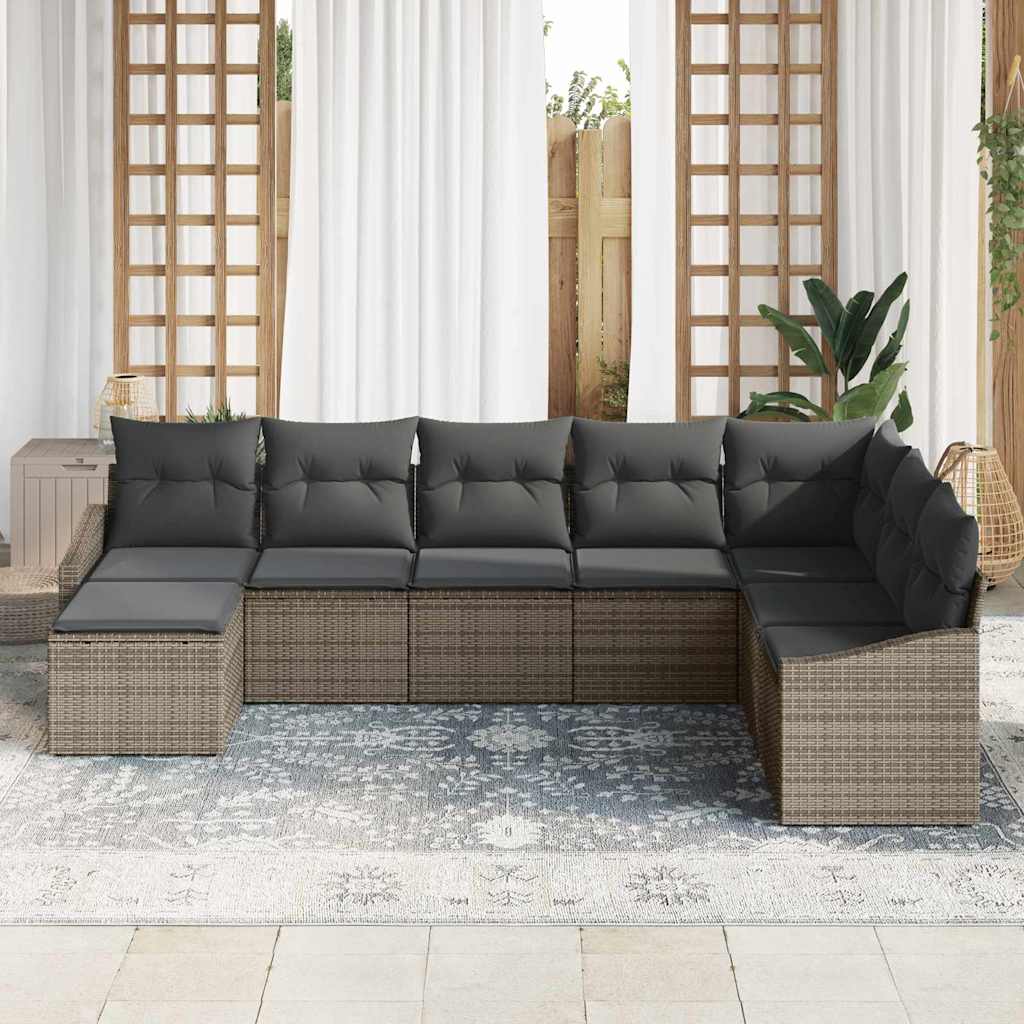 Sofa Set with Cushion 8 pcs Grey Poly Rattan