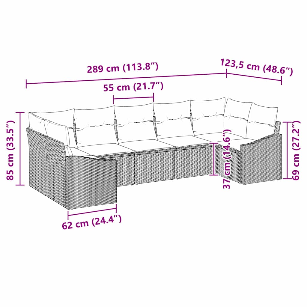 Sofa Set with Cushion 7 pcs Grey Poly Rattan