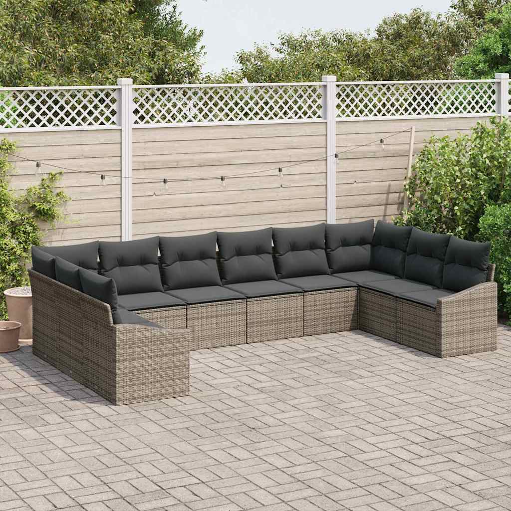 Sofa Set with Cushion 10 pcs Grey Poly Rattan