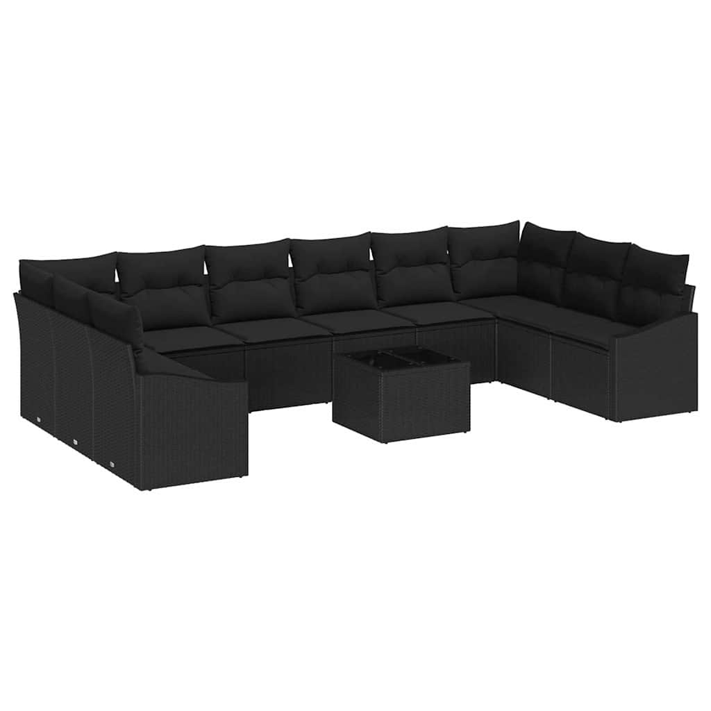 Sofa Set with Cushion 11 pcs Black Poly Rattan