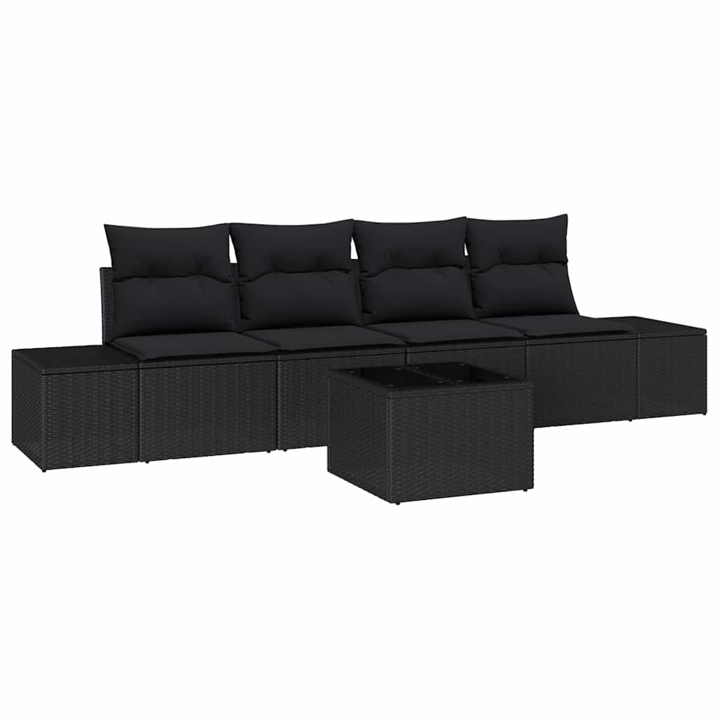 Sofa Set with Cushion Manual 5 pcs Black Poly Rattan