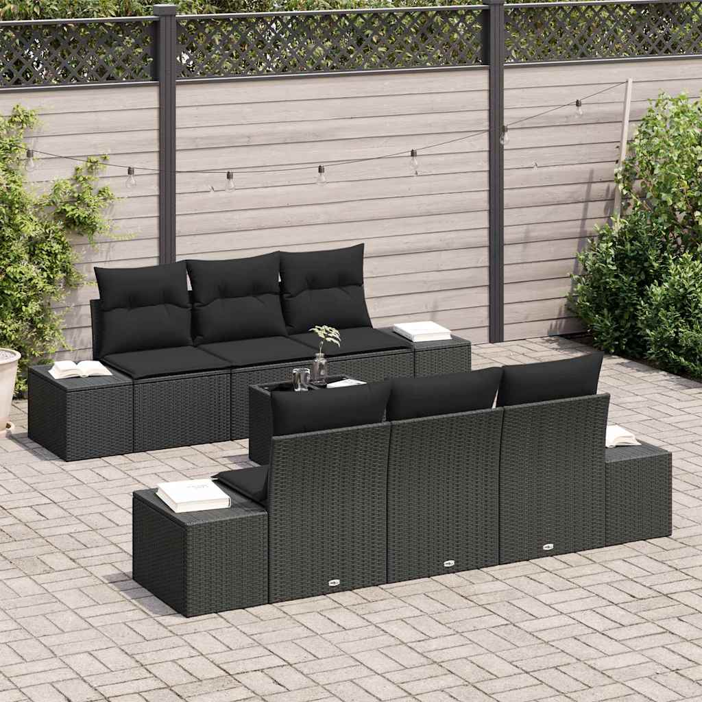 Garden Sofa Set with Cushion 7 pcs Black Poly Rattan