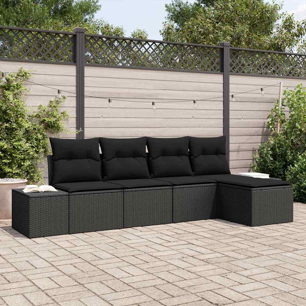 Garden Sofa Set with Cushion 5 pcs Black Poly Rattan