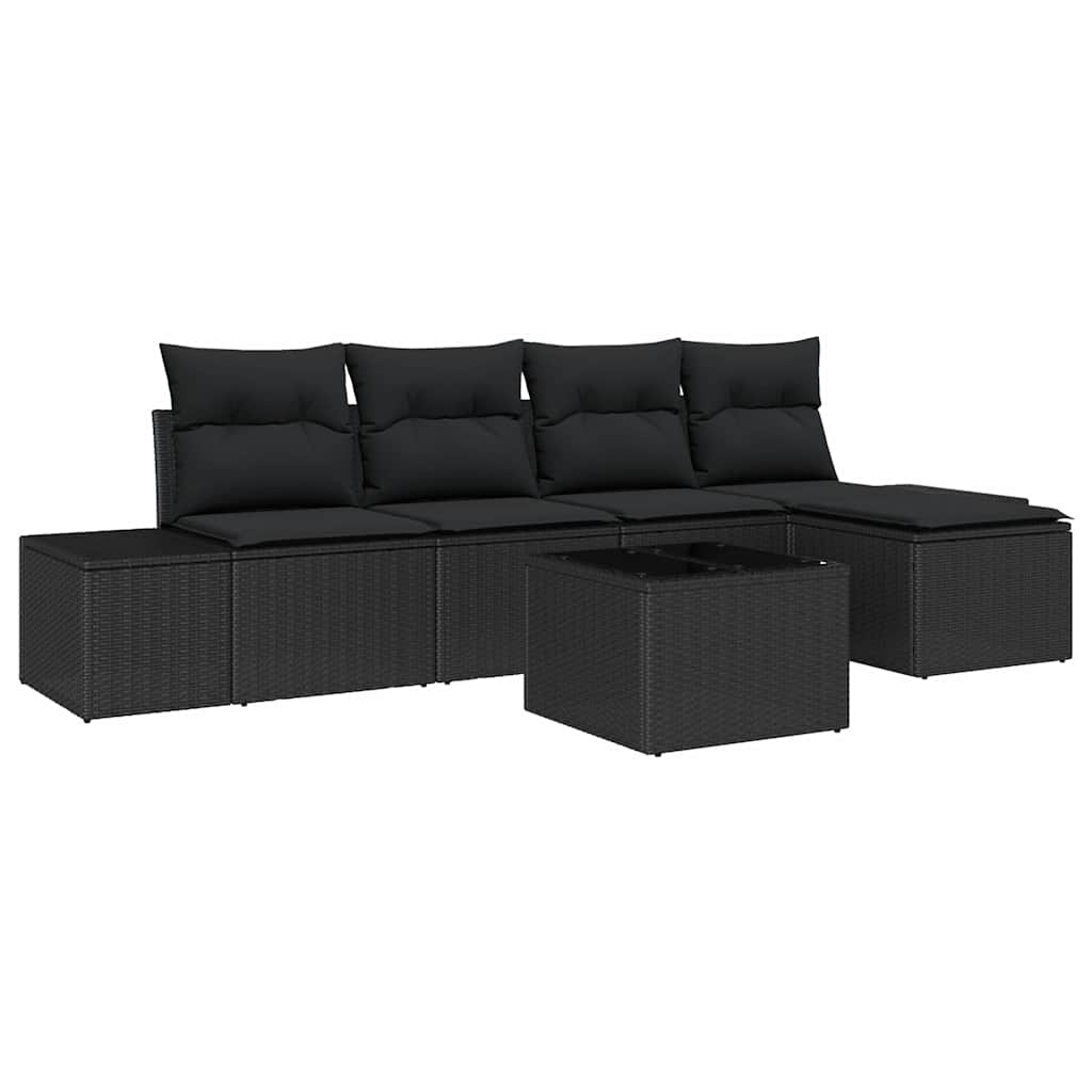 Garden Sofa Set with Cushion 6 pcs Black Poly Rattan