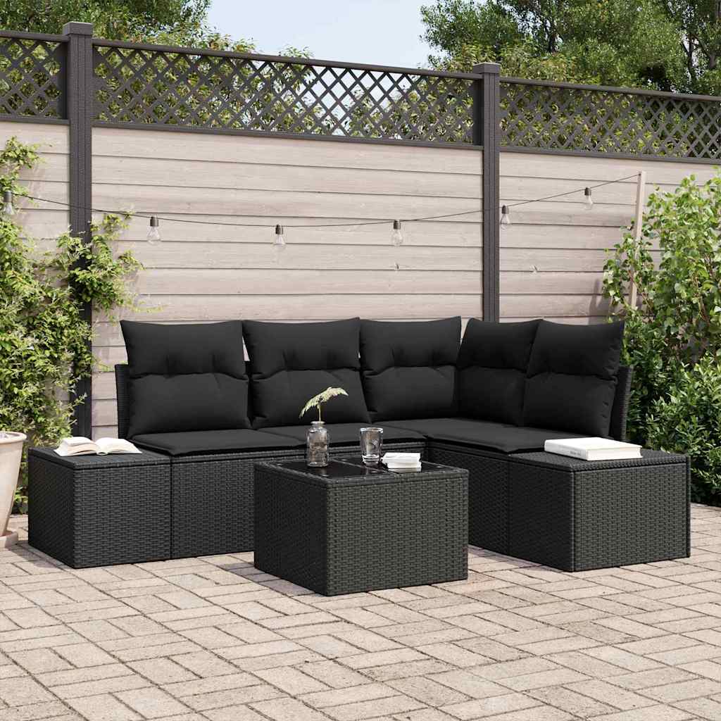 Garden Sofa Set 5 pcs Black Poly Rattan
