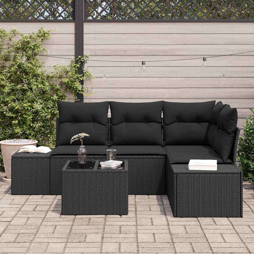 Garden Sofa Set 5 pcs Black Poly Rattan