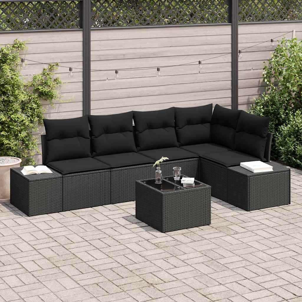 Garden Sofa Set 6 pcs Black Poly Rattan