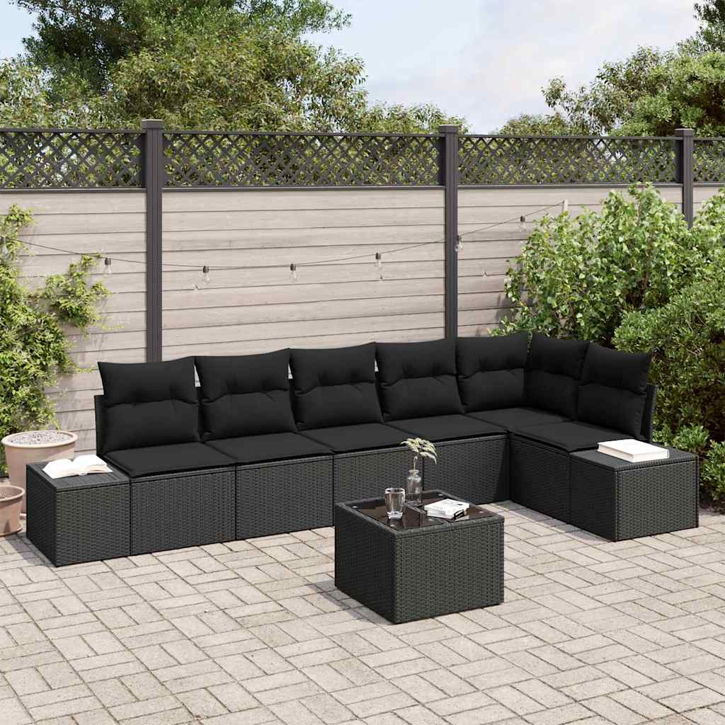 Garden Sofa Set with Cushion 7 pcs Black Poly Rattan
