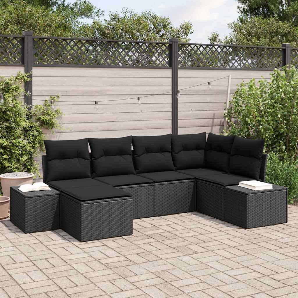 Garden Sofa Set with Cushion 6 pcs Black Poly Rattan