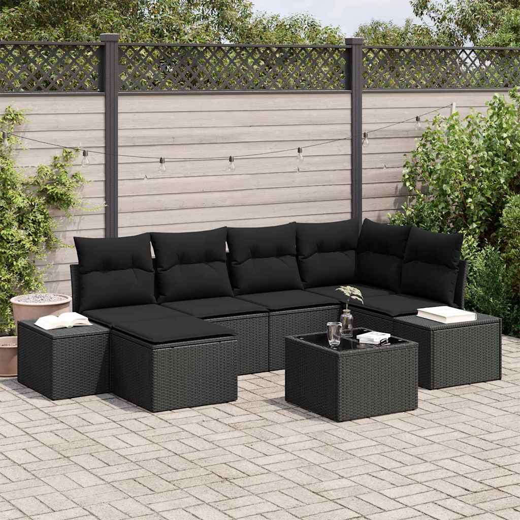 Garden Sofa Set with Cushion 7 pcs Black Poly Rattan