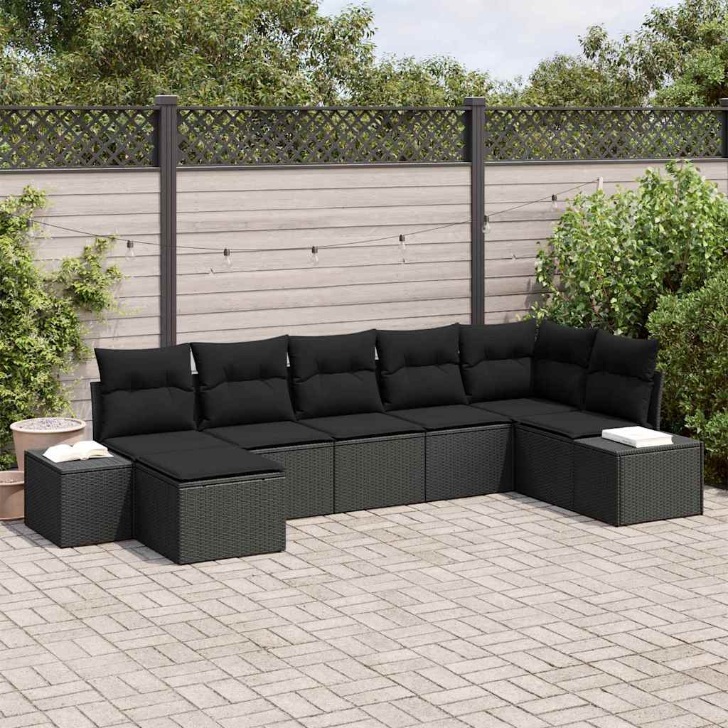 Garden Sofa Set with Cushion 7 pcs Black Poly Rattan