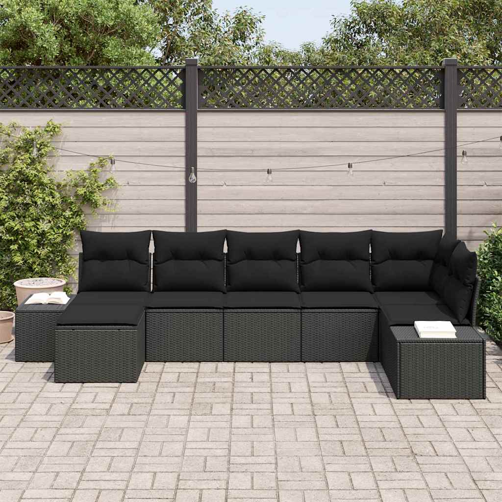 Garden Sofa Set with Cushion 7 pcs Black Poly Rattan