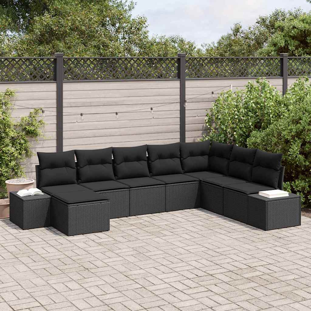 Garden Sofa Set with Cushion 8 pcs Black Poly Rattan