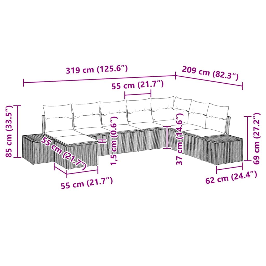 Garden Sofa Set with Cushion 8 pcs Black Poly Rattan