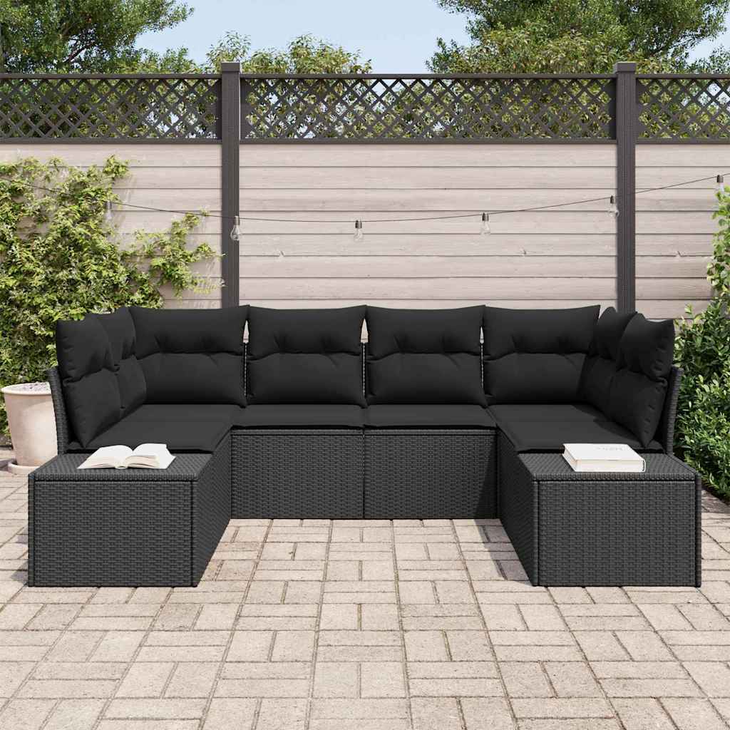 Garden Sofa Set with Cushion 6 pcs Black Poly Rattan