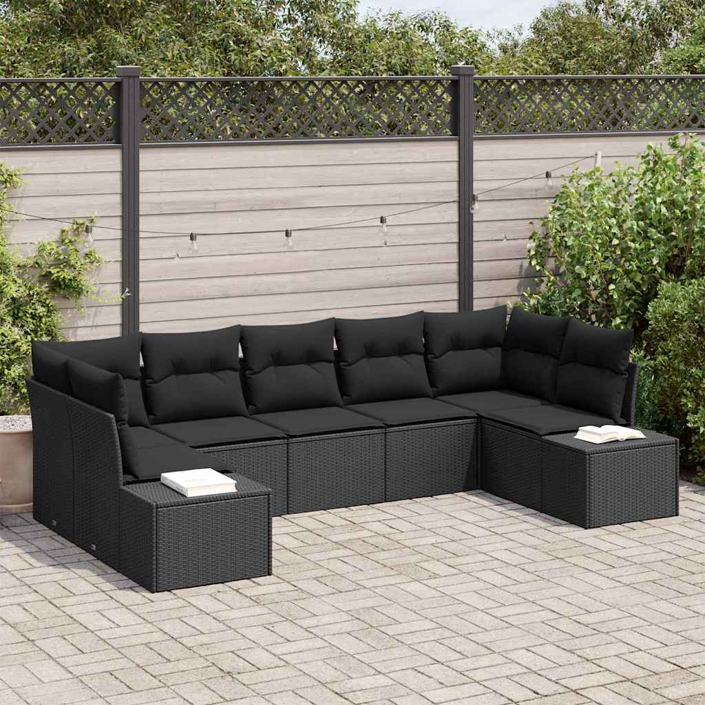 Garden Sofa Set with Cushion 7 pcs Black Poly Rattan