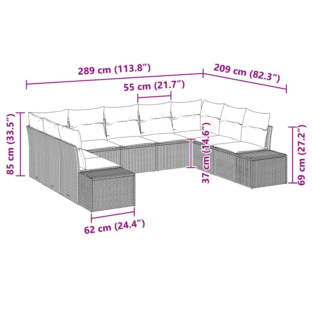 Garden Sofa Set with Cushion 9 pcs Black Poly Rattan