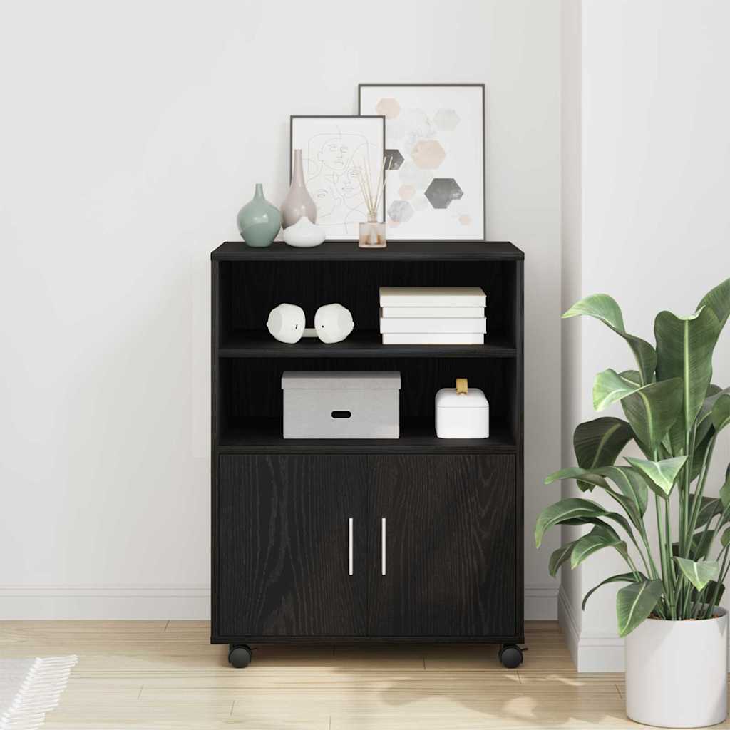 Cabinet with Shelf with Wheel Black Oak 60 x 48 x 74.5 cm