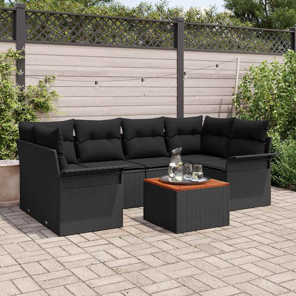 Garden Sofa Set with Cushion 7 pcs Black Poly Rattan