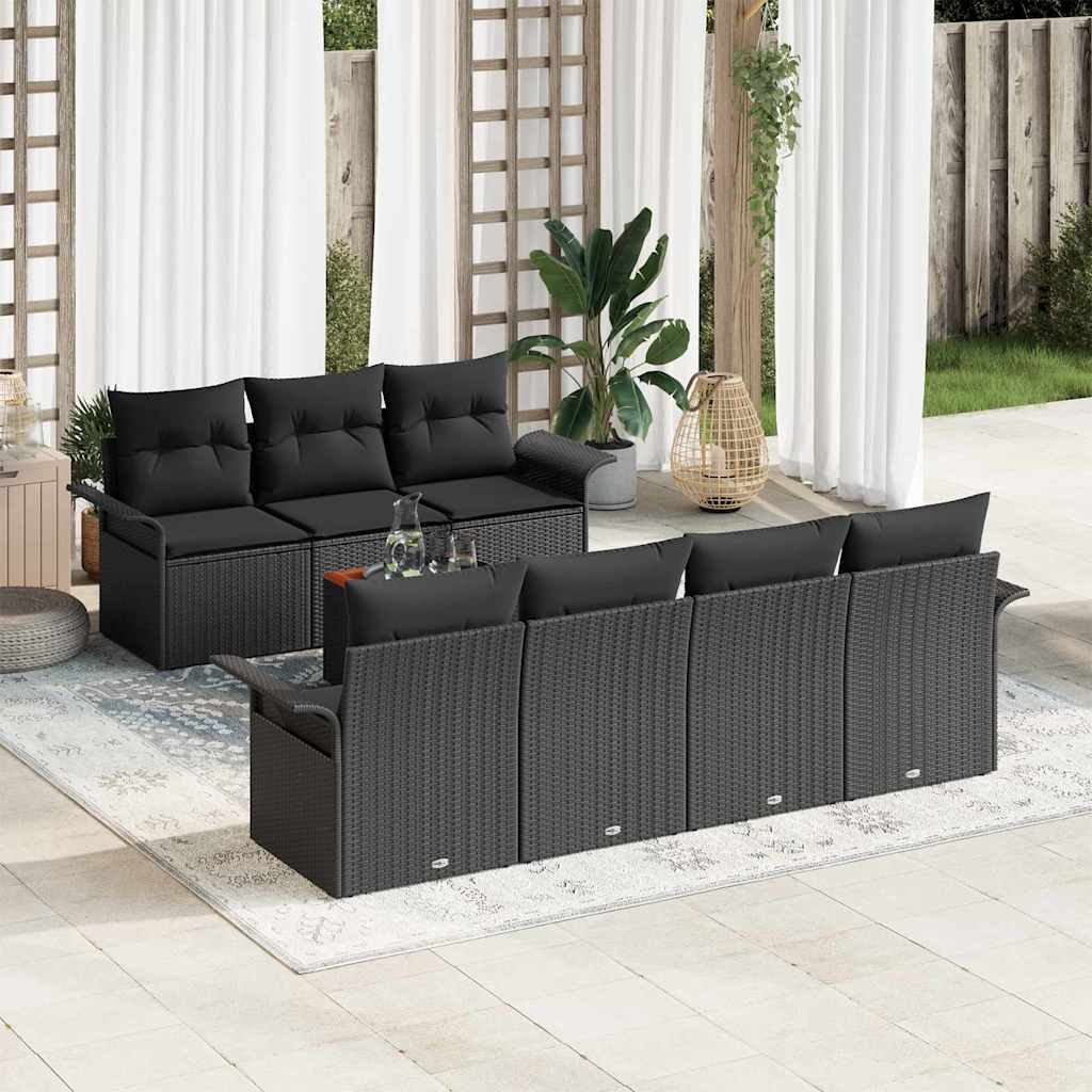 Garden Sofa Set with Cushion 8 pcs Black Poly Rattan