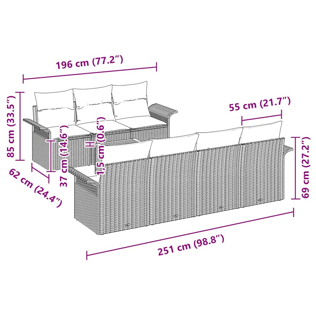 Garden Sofa Set 8 pcs Black Poly rattan