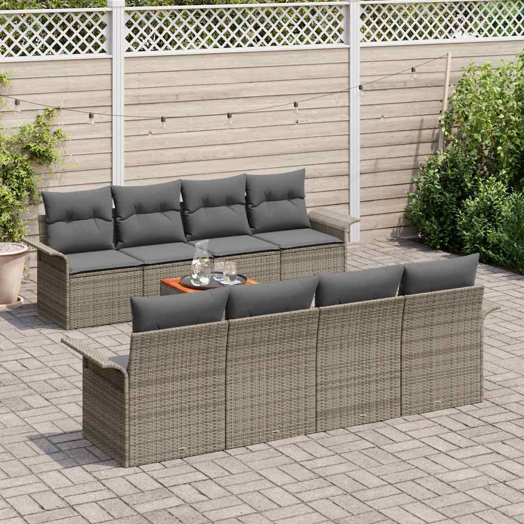 Garden Sofa Set with Cushion 9 pcs Grey Poly Rattan
