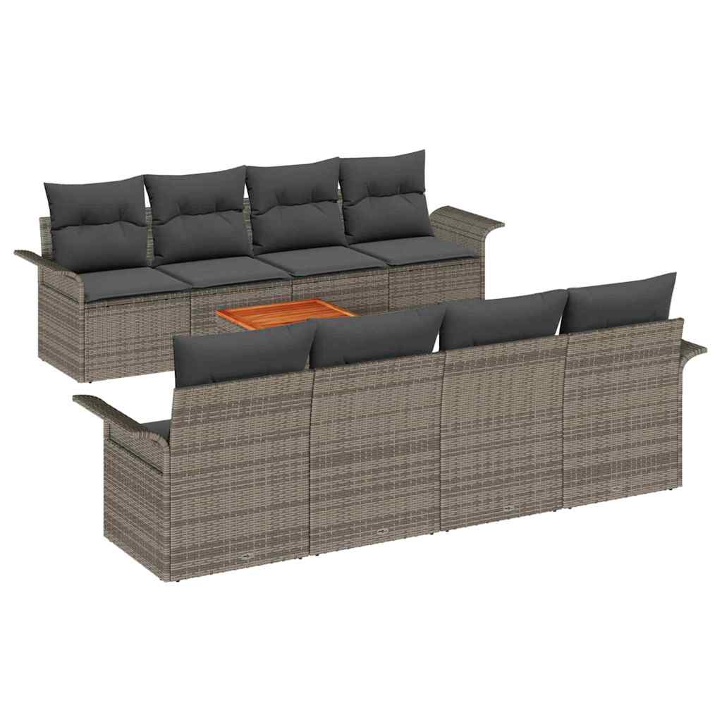 Garden Sofa Set with Cushion 9 pcs Grey Poly Rattan