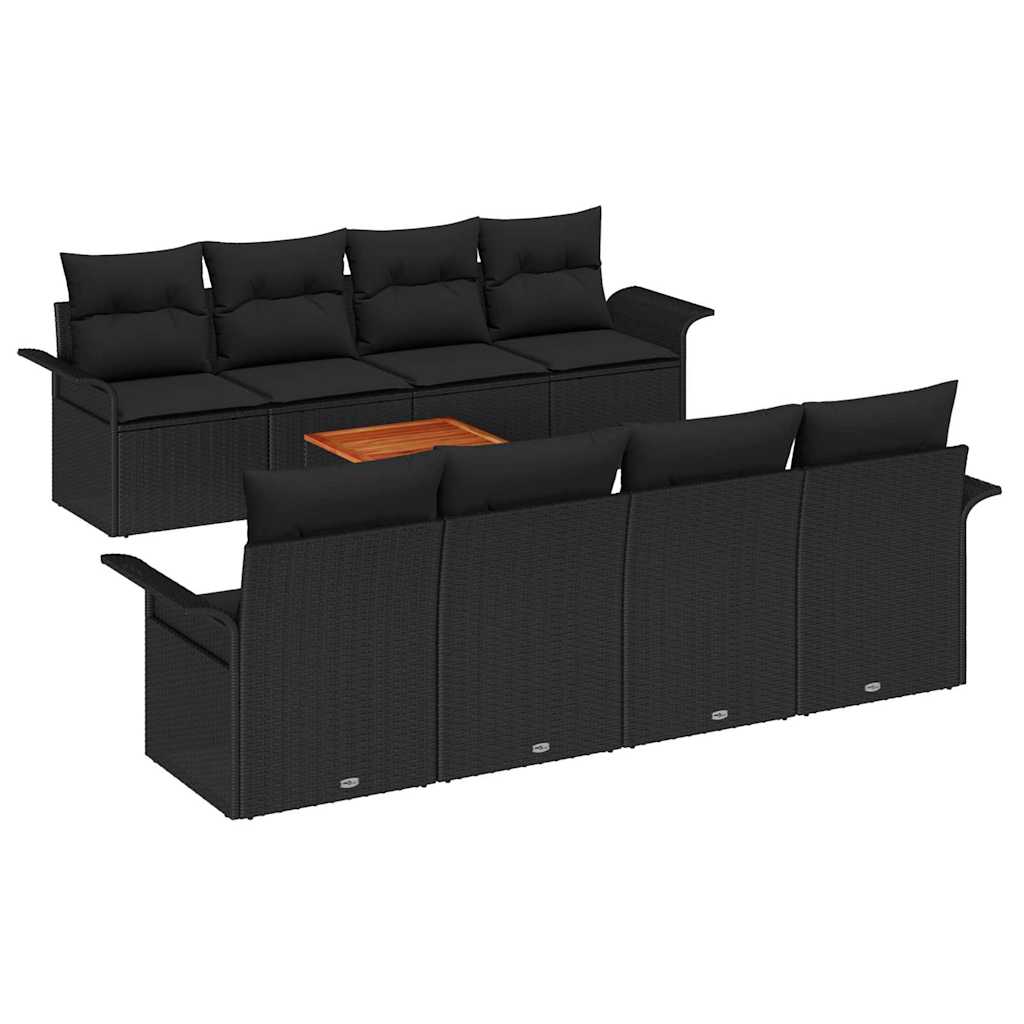 Garden Sofa Set 9 pcs Black Poly rattan
